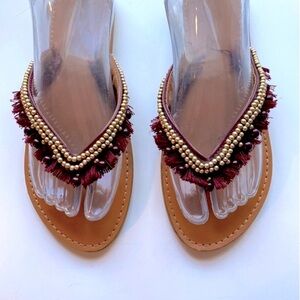 A New Day, Women’s Flip Flop Sandals, Fringe Bead Detail